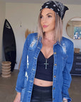 Veste denim à tags