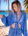 🔥Blouse blue crop top