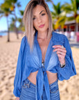 🔥Blouse blue crop top