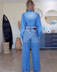 🔥Blouse blue crop top