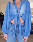 🔥Blouse blue crop top