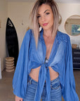🔥Blouse blue crop top