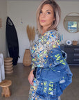 Veste en jean tag fluo