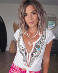 T-shirt hippie à perles