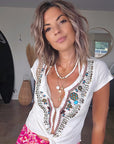 T-shirt hippie à perles