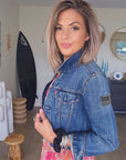 Veste denim écussons