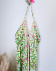 Robe verte dos nu en soie