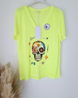 Tee-shirt skull jaune fluo
