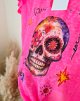 Tee-shirt skull rose fluo