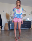Short en denim rose