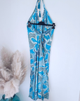 Robe bleue dos nu en soie
