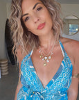 Robe bleue dos nu en soie