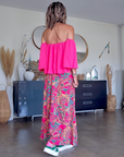 Blouse fuchsia épaules dénudées