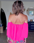 Blouse fuchsia épaules dénudées