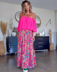 Blouse fuchsia épaules dénudées