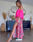 Blouse fuchsia épaules dénudées