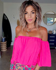 Blouse fuchsia épaules dénudées