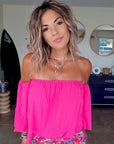 Blouse fuchsia épaules dénudées
