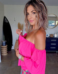 Blouse fuchsia épaules dénudées