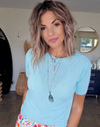 Pull maille fine bleu ciel