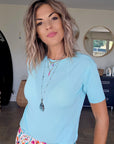 Pull maille fine bleu ciel