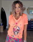 T-shirt skull orange fluo
