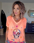 T-shirt skull orange fluo