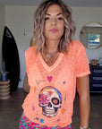 T-shirt skull orange fluo