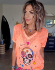 T-shirt skull orange fluo