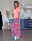 Jupe fendue ethnique fuchsia
