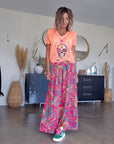 Jupe fendue ethnique fuchsia