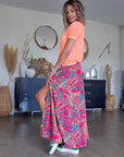 Jupe fendue ethnique fuchsia