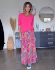 Jupe fendue ethnique fuchsia