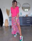 Jupe fendue ethnique fuchsia