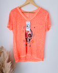 T-shirt skull orange fluo