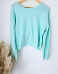 Pull doux menthe-bleu ciel