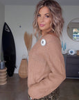 Pull doux ajouré beige foncé