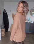 Pull doux ajouré beige foncé