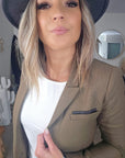 Veste chic beige foncé avec empiècements cuir