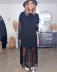 Robe noire sweat et dentelle