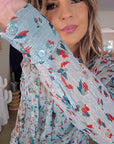 Blouse vert d'eau à imprimé fleuri - 𝐌𝐚𝐫𝐢𝐧𝐚𝟒𝟒𝐟𝐚𝐦𝐢𝐥𝐲