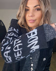 Veste en velours noir délavé à tags + pin's skull - 𝐌𝐚𝐫𝐢𝐧𝐚𝟒𝟒𝐟𝐚𝐦𝐢𝐥𝐲