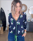 Cardigan bleu marine délavé à imprimé vert fluo - 𝐌𝐚𝐫𝐢𝐧𝐚𝟒𝟒𝐟𝐚𝐦𝐢𝐥𝐲