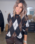Pull à damiers marron - 𝐌𝐚𝐫𝐢𝐧𝐚𝟒𝟒𝐟𝐚𝐦𝐢𝐥𝐲