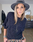 Pull noir ajouré maille poilue - 𝐌𝐚𝐫𝐢𝐧𝐚𝟒𝟒𝐟𝐚𝐦𝐢𝐥𝐲