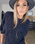 Pull noir ajouré maille poilue - 𝐌𝐚𝐫𝐢𝐧𝐚𝟒𝟒𝐟𝐚𝐦𝐢𝐥𝐲