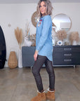 Chemise longue bleue avec inscriptions - 𝐌𝐚𝐫𝐢𝐧𝐚𝟒𝟒𝐟𝐚𝐦𝐢𝐥𝐲