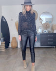 Chemise noire à imprimé éclairs et pois blancs - 𝐌𝐚𝐫𝐢𝐧𝐚𝟒𝟒𝐟𝐚𝐦𝐢𝐥𝐲