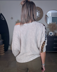 Pull beige à maille ajourée avec bandes latérales léo - 𝐌𝐚𝐫𝐢𝐧𝐚𝟒𝟒𝐟𝐚𝐦𝐢𝐥𝐲