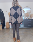 Pull tunique en damier marron taupe - 𝐌𝐚𝐫𝐢𝐧𝐚𝟒𝟒𝐟𝐚𝐦𝐢𝐥𝐲